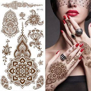 Supperb Temporary Tattoos - Inspired Henna Mehndi Design II, Henna Style Tattoos